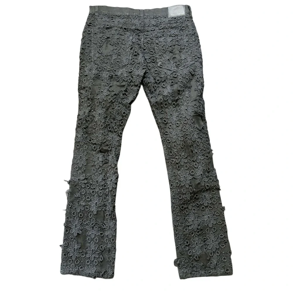 FWRD Denim New York Mens 36x36 Black Floral Lace Overlay Fit 2 Stacked Jeans